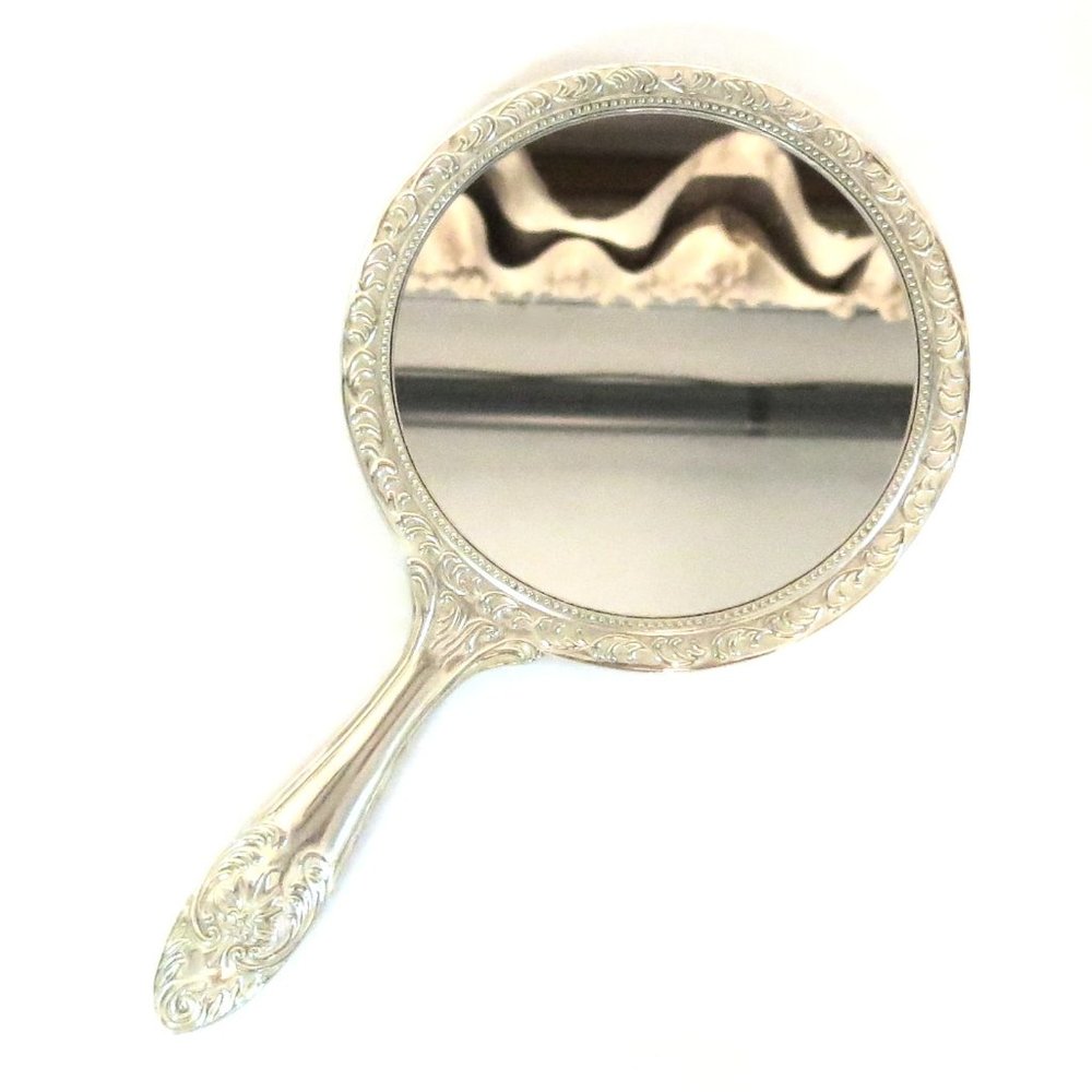 Vintage Silver Plated Repoussé Vanity Hand Mirror